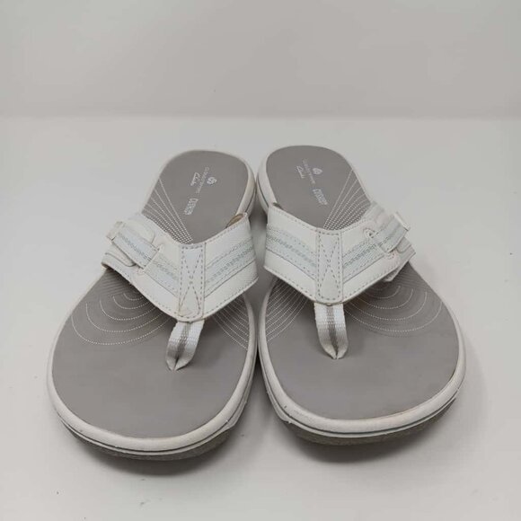 Clarks Cloudsteppers White and Grey Flip Flops Women's Sandals Size 8 - Picture 1 of 5